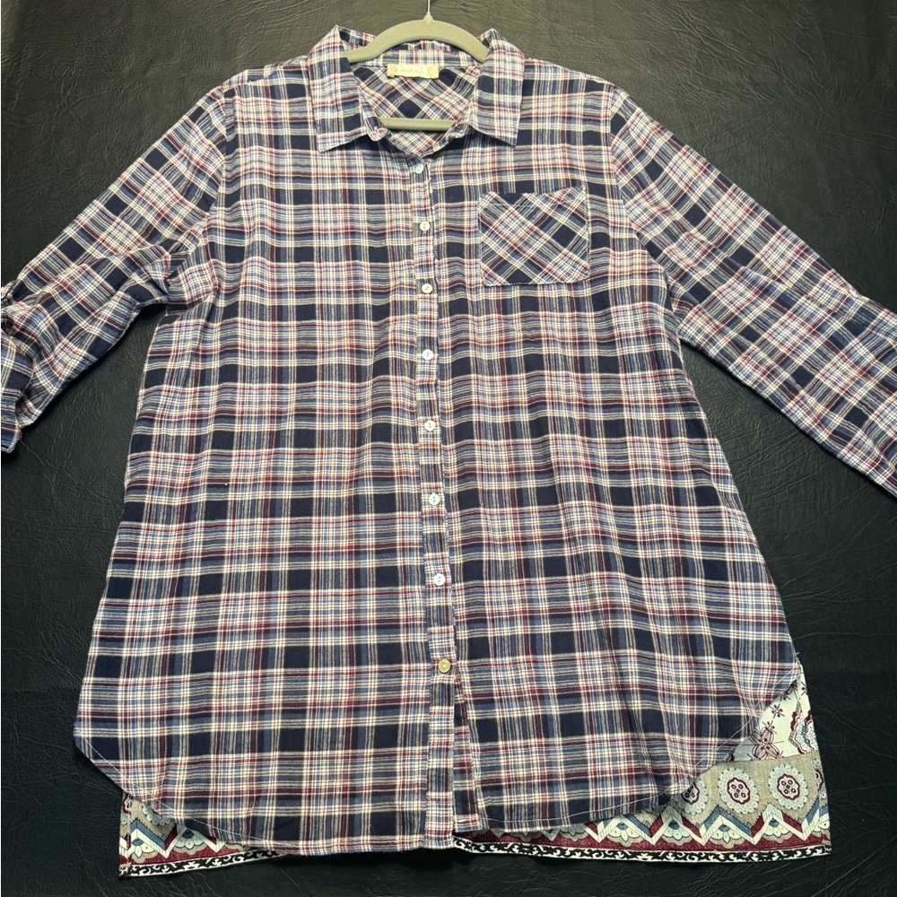 Altar'd State Burgundy and Blue Plaid Shirt